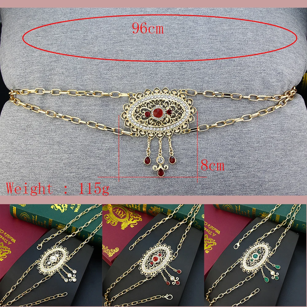 Sunspicems Casual Arabische Abaya Kaftan Tailleketting Goudkleurige Kwast Hanger Marokko Riem Kids Lichaam Sieraden Bruid Taille Ketting