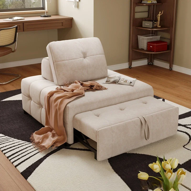 Cream wind fabric sofa bed single small apartment living room foldable sitting and sleeping dual-purpose sofa bed