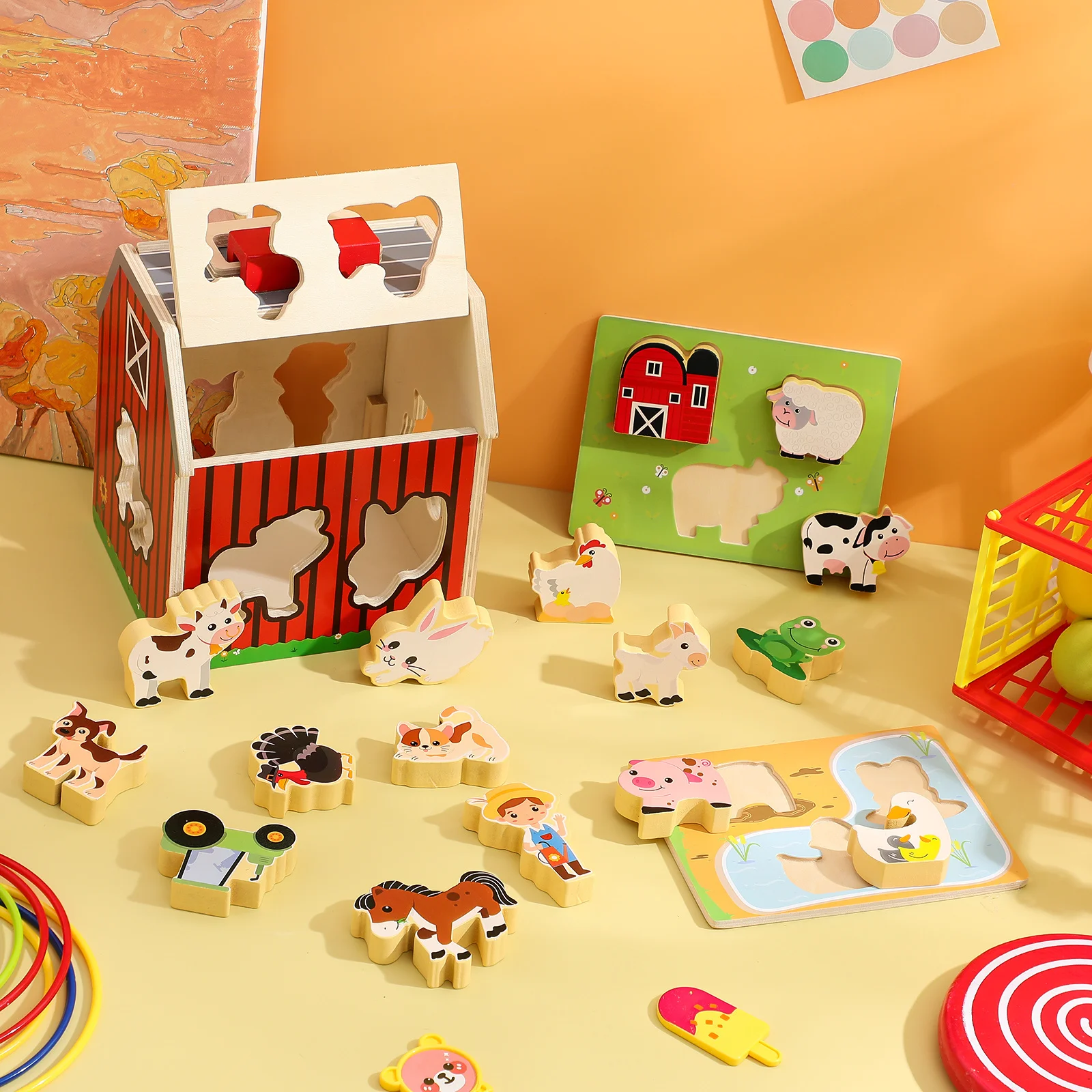 1 set 1 set kinderen boerderijdieren speelset houten Montessori leren voor peuters 2-5 jaar schuurdierfiguren voorschoolse educatie