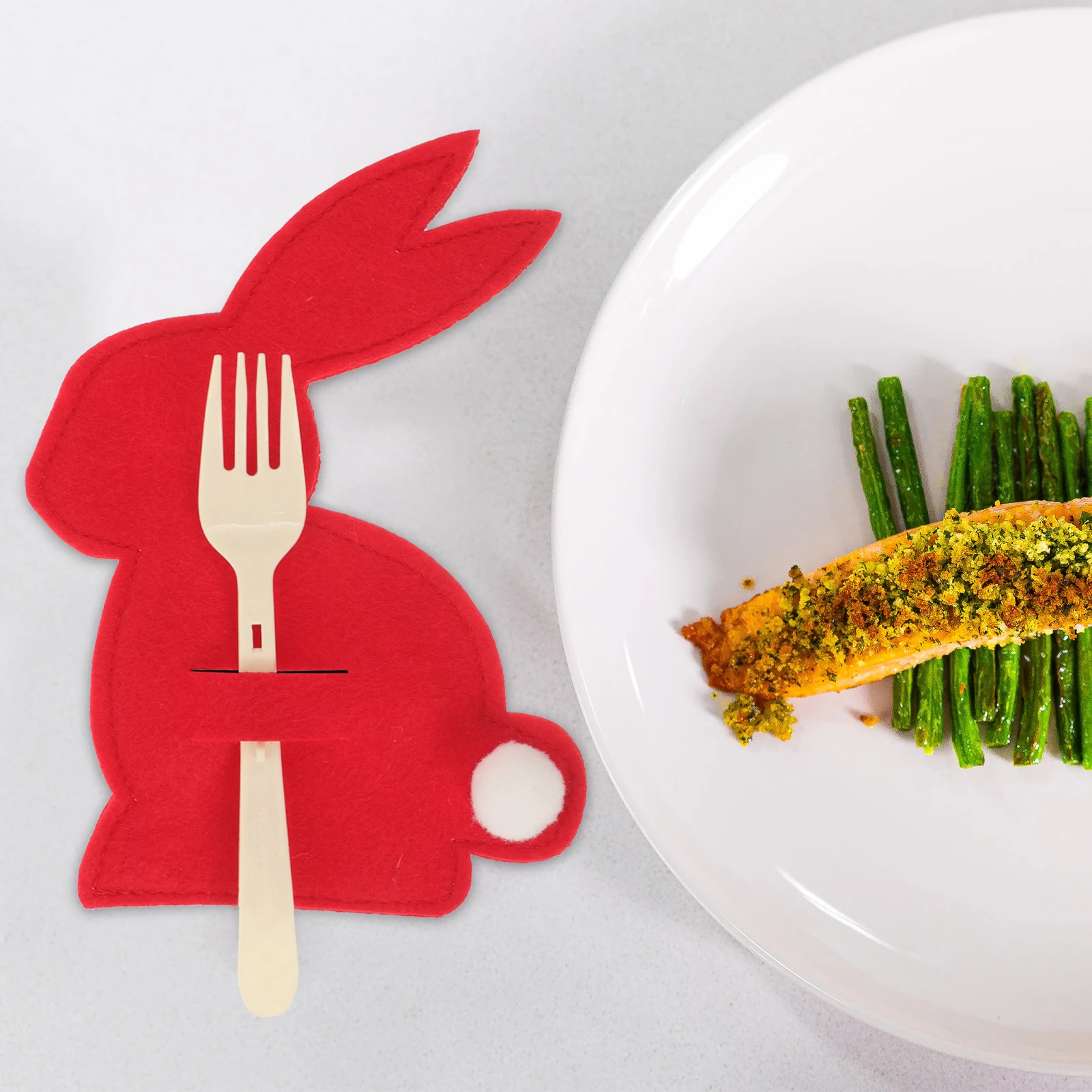 

4PCS Rabbit Shape Cutlery Bags Purple Green Red Easter Party Tableware Holder Cloth Storage Utensil Fork Dining