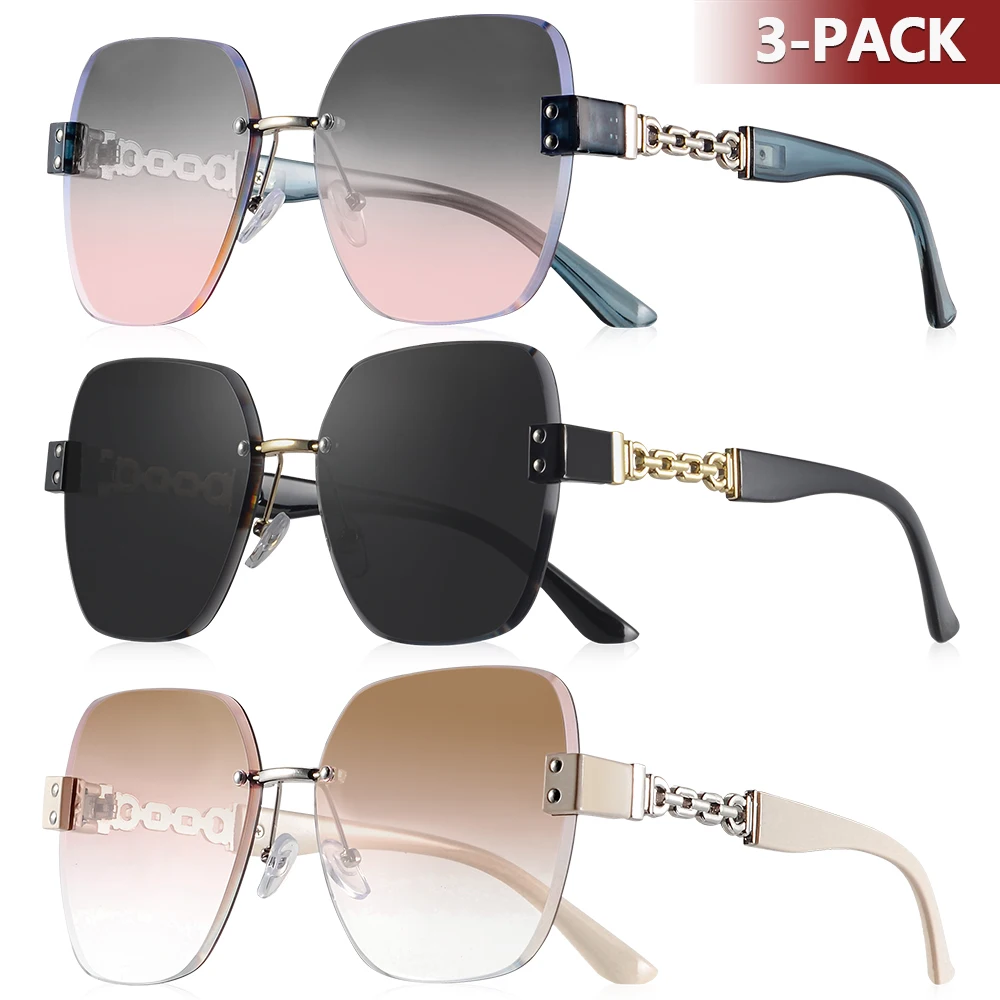 CRIXALIS 1/3Pcs Mode Sonnenbrillen Für Frauen Übergroßen Randlose Diamant Schneiden Objektiv Anti Glare Sonnenbrille Weibliche UV400