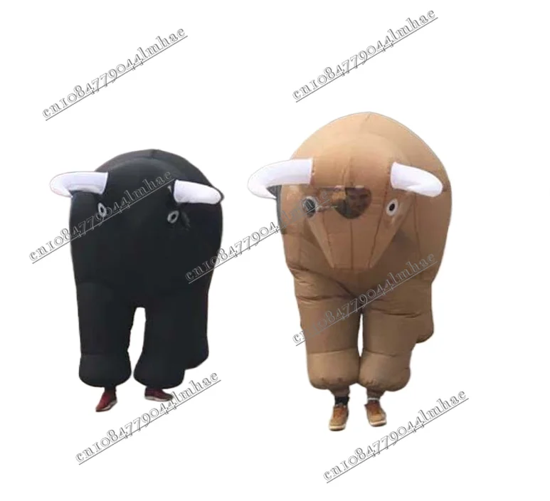 For Bullfighting Game Spain Style Movable Adult Black Inflatable Bull Costume Large Inflatable Cow Cartoon Costume