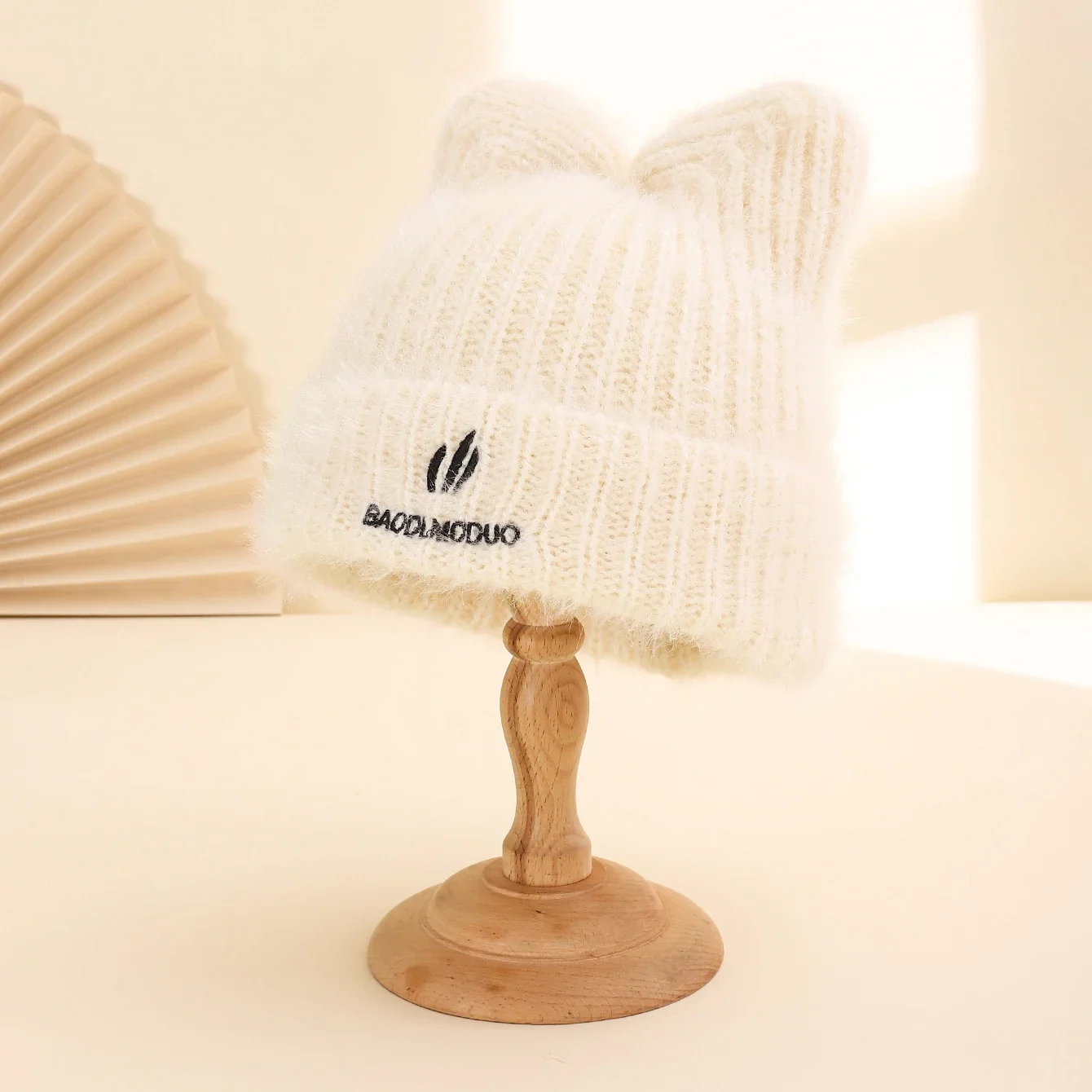 قبعة محبوكة لطيفة على شكل أذن القطة للنساء والفتيات، إكسسوار شتوي دافئ، قبعة صغيرة أنيقة للارتداء اليومي، فكرة هدية مثالية #4