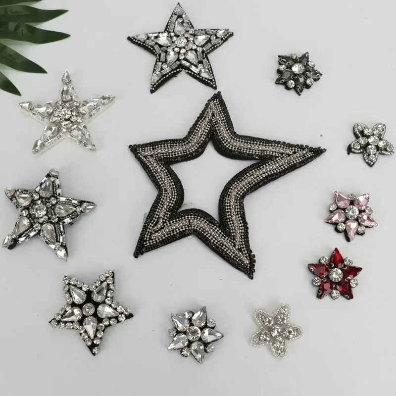 New Star Cloth Sticker Rhinestone Size Pentagram Patch Sticker Handmade Beads Children's Decorative Sticker Clothing Accessories