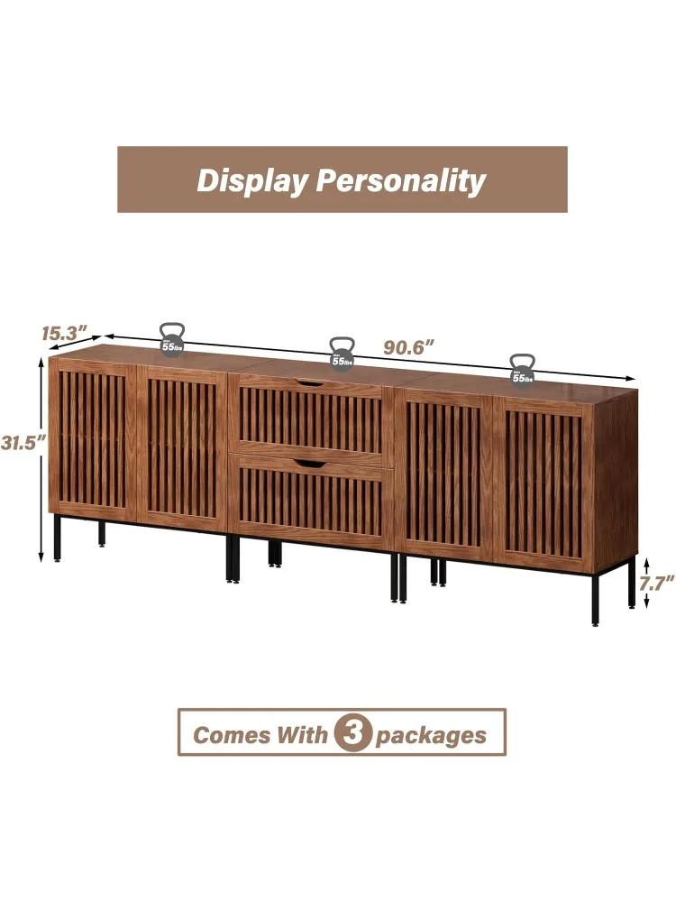 Storage Cabinet, Cabinet with Metal Base and Adjustable Shelf,Sideboard Coffee Bar Cabinet with 4 Doors for Kitchen