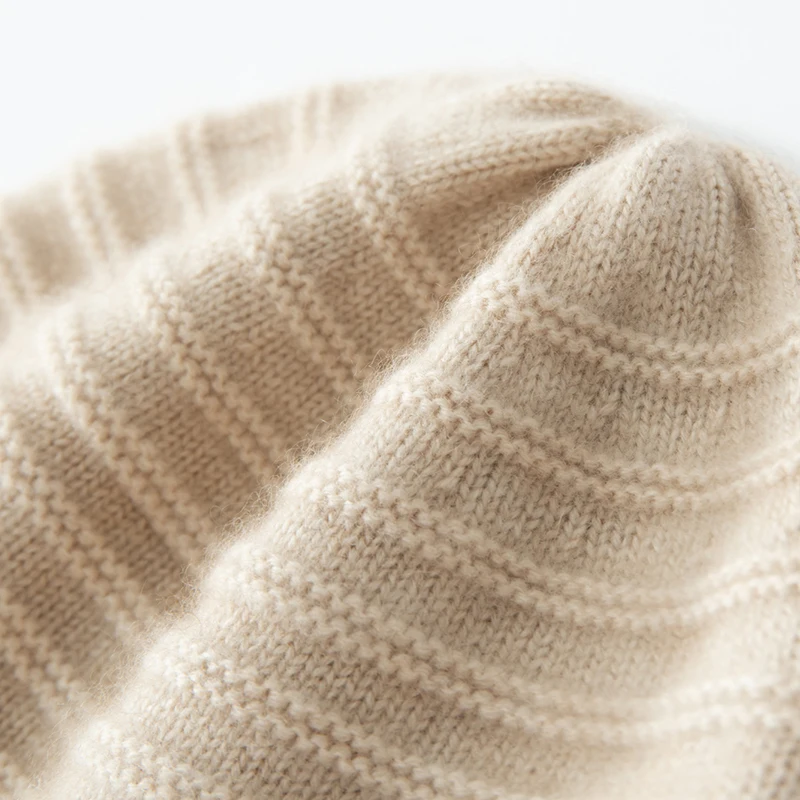 Thick Transverse Lines Women 35 Cashmere Beanies Simple Solid Ribbed Hem Blends Soft Knit Hat Wool Autumn Winter Warm Skull Caps
