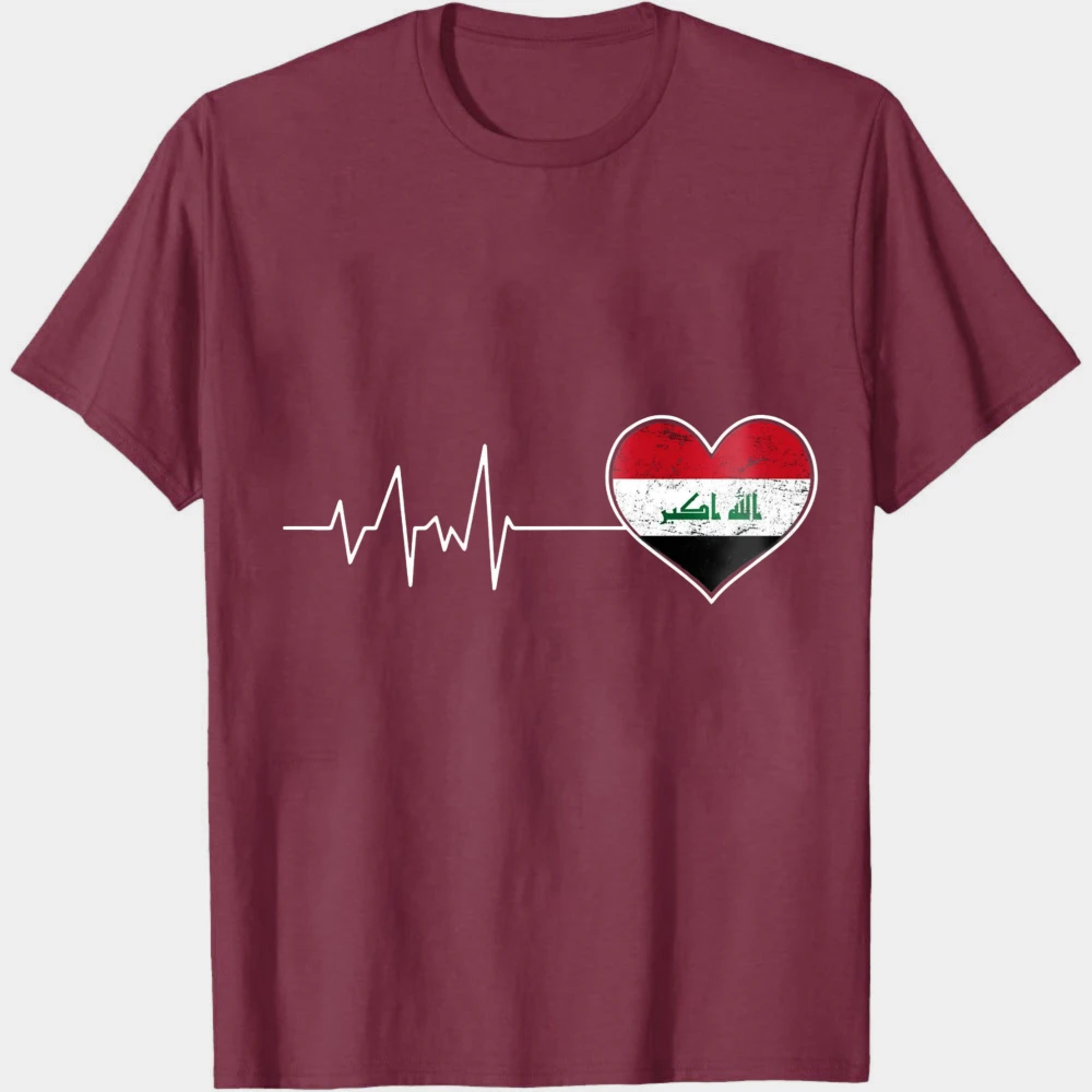 Iraq Flag Heartbeat Graphic T Shirt Men Women Summer Cotton Short Sleeve Tee Patriotic Iraqi National Flag Graphic Gift Tops