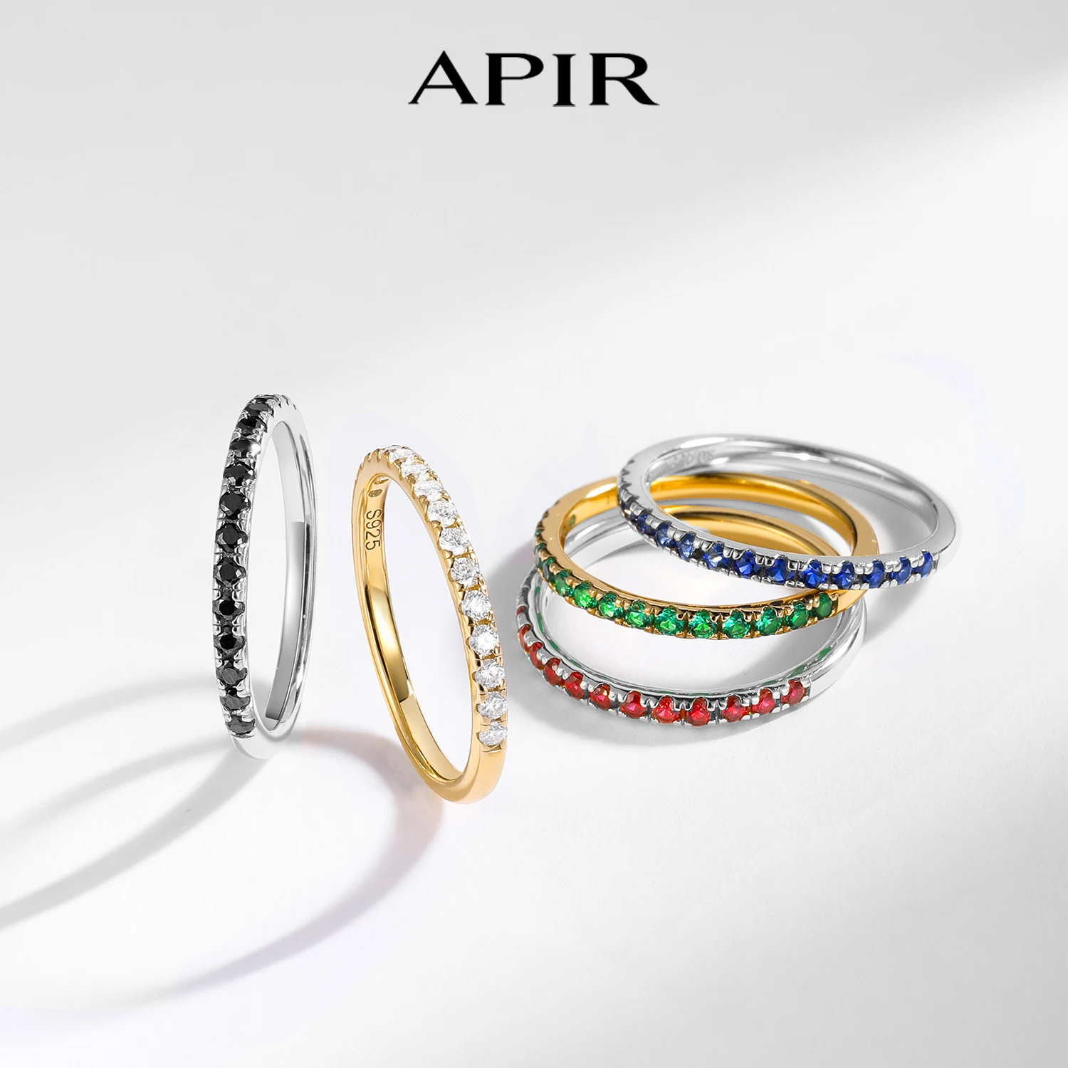 

APIR 1.75mm Moissanite Stackable Rings for Women Lab Emeralds/Ruby/Sapphire 14K Gold Plated Eternity Band Fashion Jewelry Gift