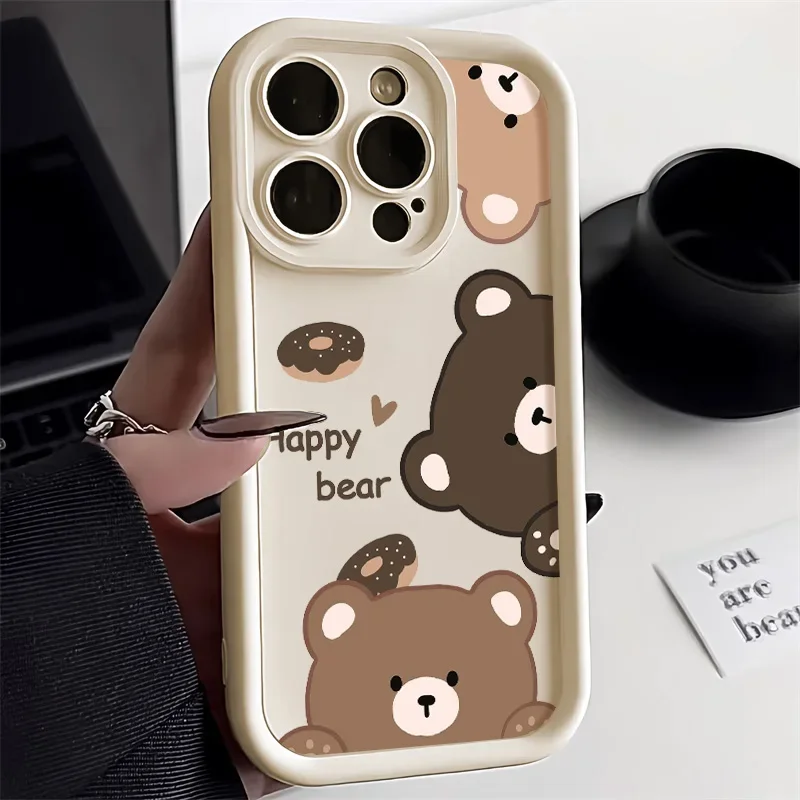 Capa de telefone bonito do urso dos desenhos animados, capa macia do silicone dos doces, iPhone 12, 11, 13, 14, 15 Pro Max, XR, XS, X, 7, 8, 15