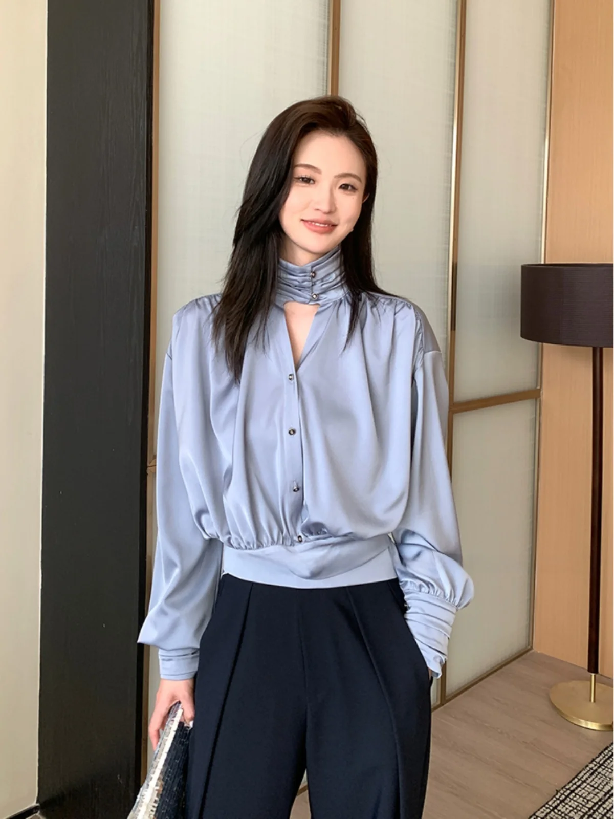 

Рубашка с длинным рукавом Alone Savor, универсальный дизайн, для повседневной носки, из полиэфирного волокна, свободный крой, классический воротник, стандартная длина