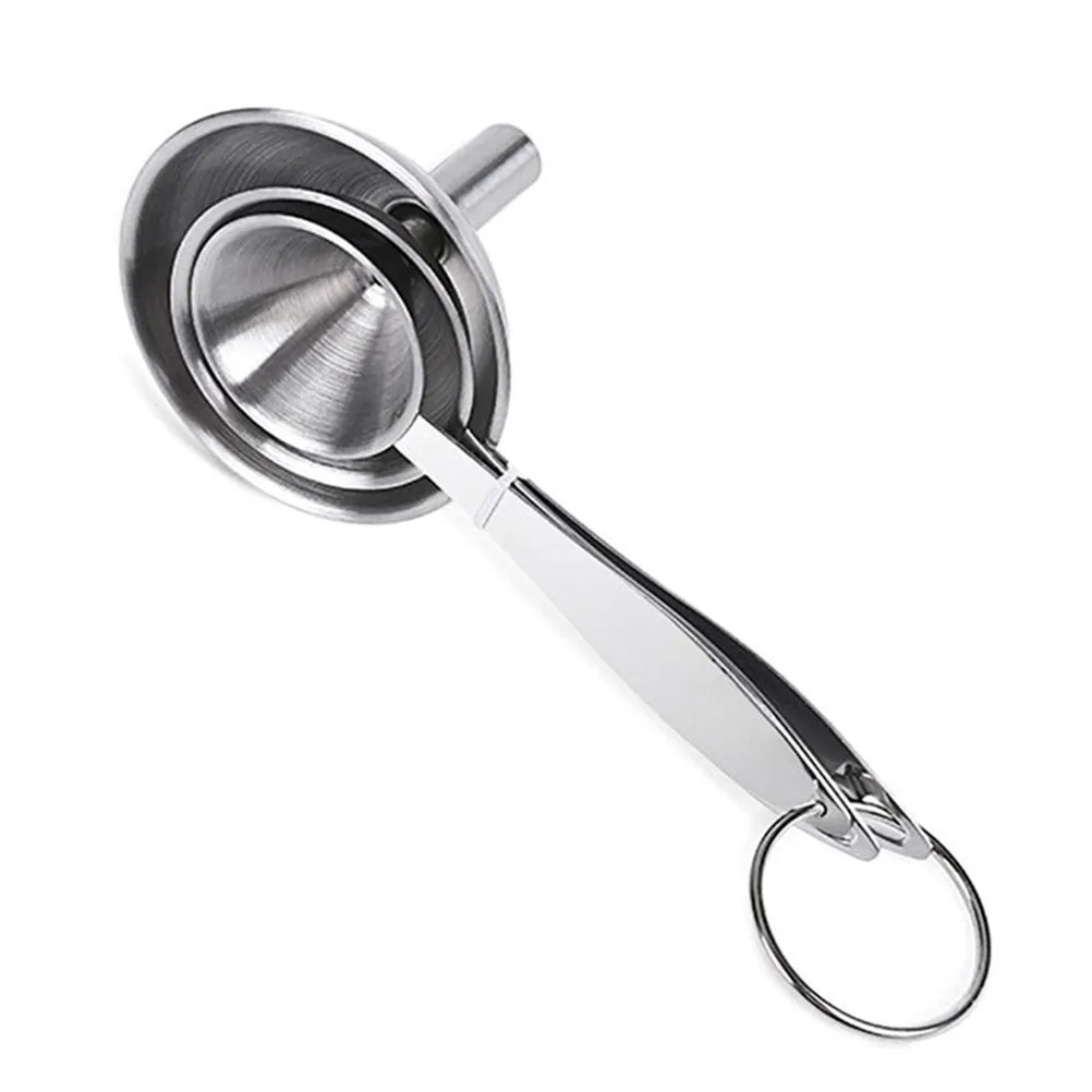 

3Pcs Multifunction Stainless Steel Funnels Set Long Handle Oil Funnel Kitchen Funnel for Transferring Powder