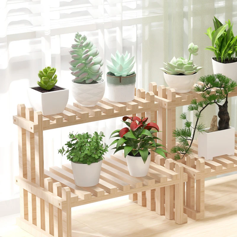 Office Desktop Wooden Plant Storage Small Rack for Decoration Flower Succulent Pots Stable Standing Display Folding Flowershelf