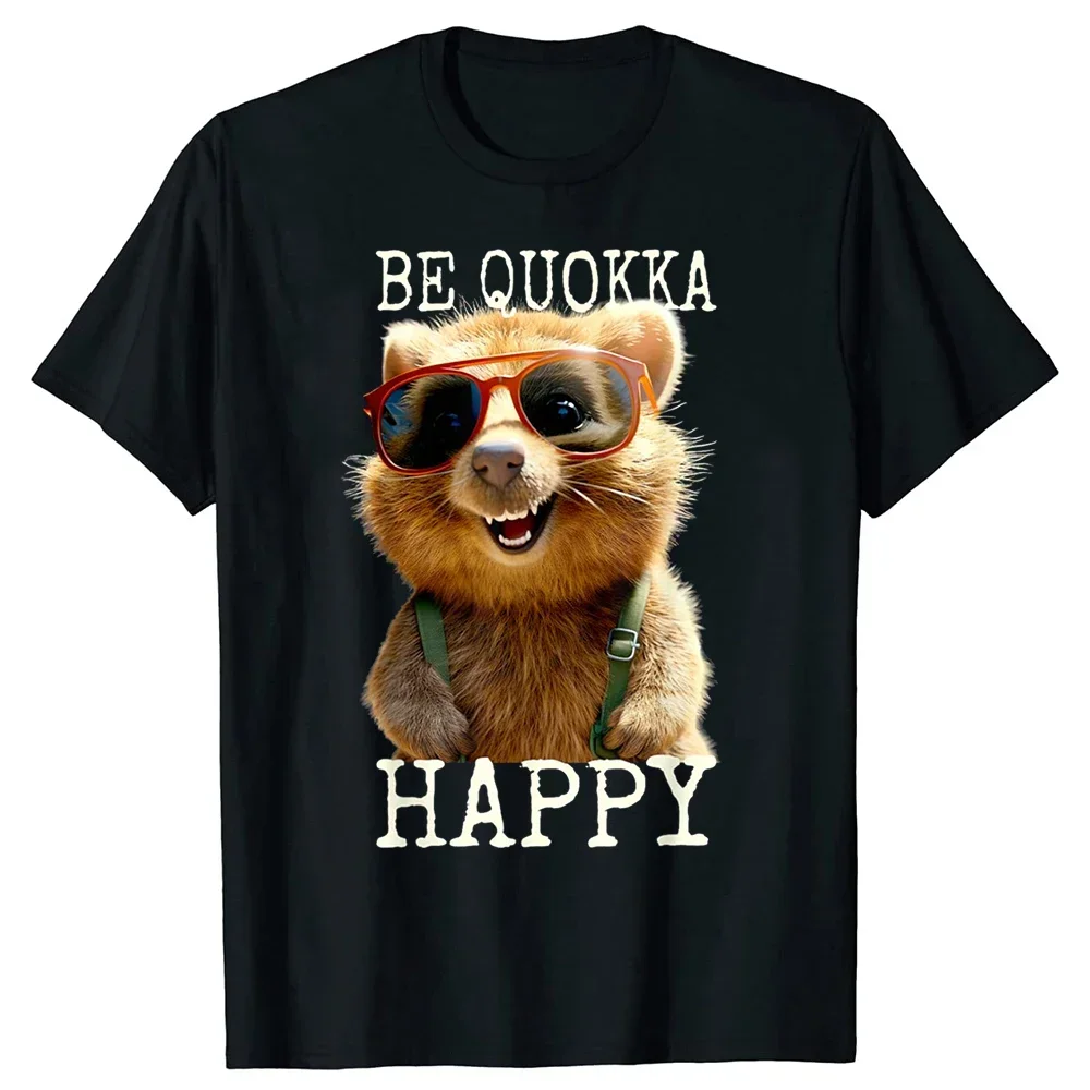 

Футболка мужская с надписью «Be Quokka Happy I Love», хлопковая уличная одежда с графическим принтом, с коротким рукавом, подарок, летняя одежда