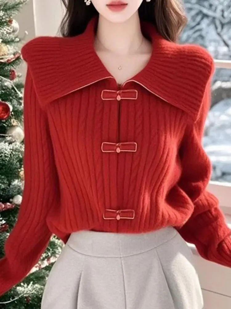 

Осенне-зимний новый усовершенствованный вязаный свитер Guofeng, женский свободный темпераментный и модный вязаный кардиган для отдыха