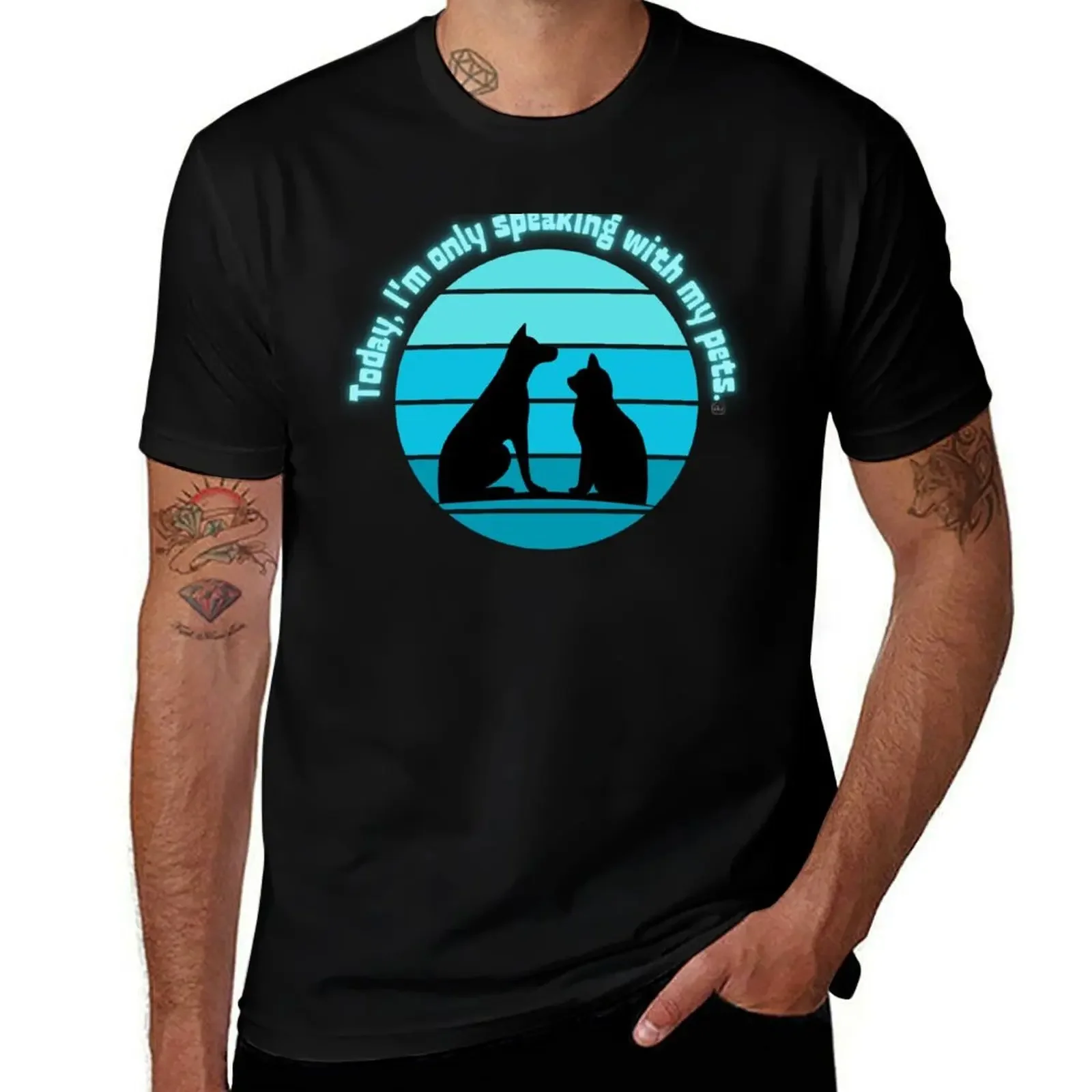 

Only Speaking to My Pets – Funny Dog & Cat Retro Design in Blue T-Shirt shirts graphic tees plus size clothes luxury clothes men