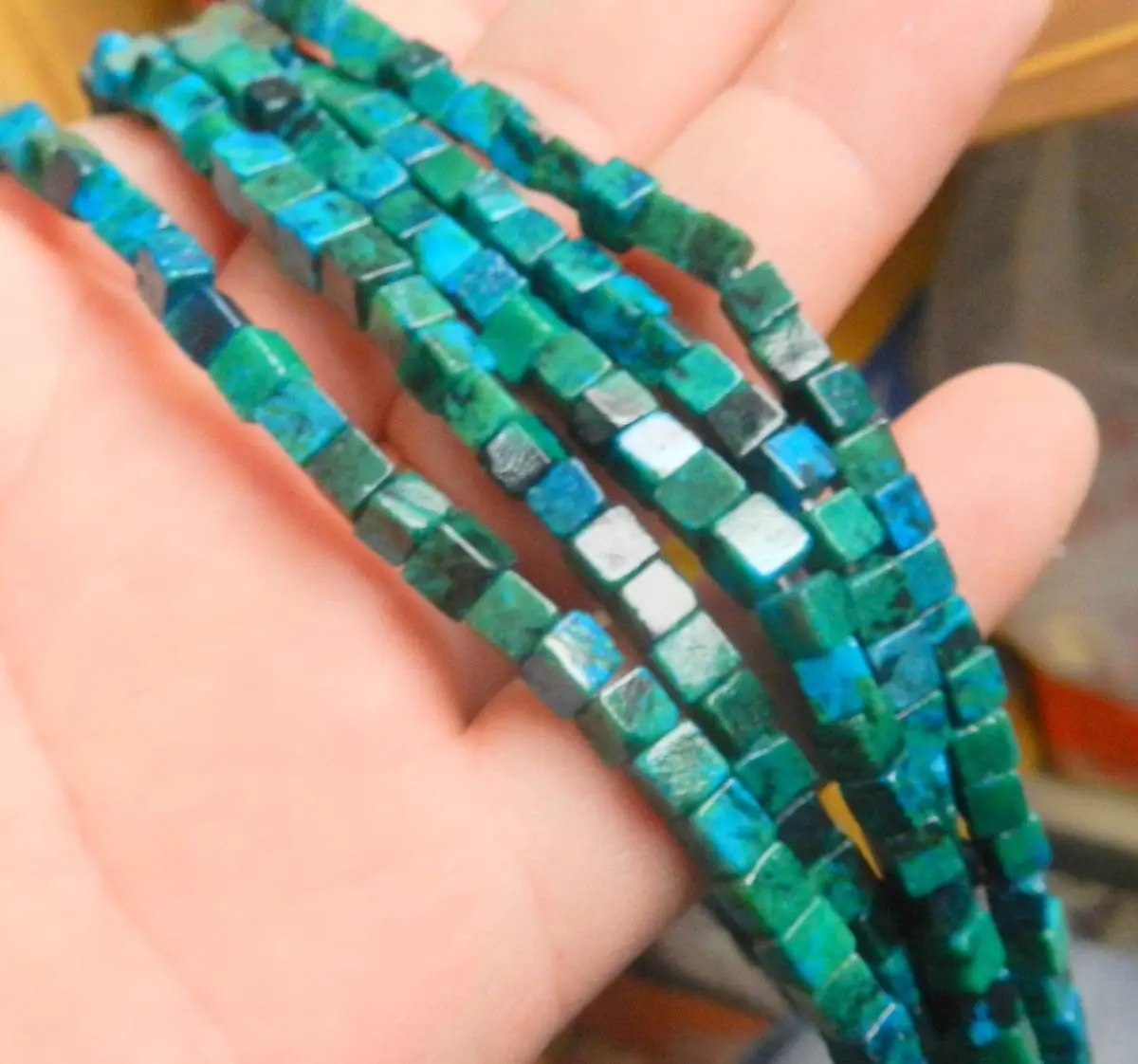 Natural 8*8MM Green Azurite Chrysocolla Cube Gemstone Loose Beads 15