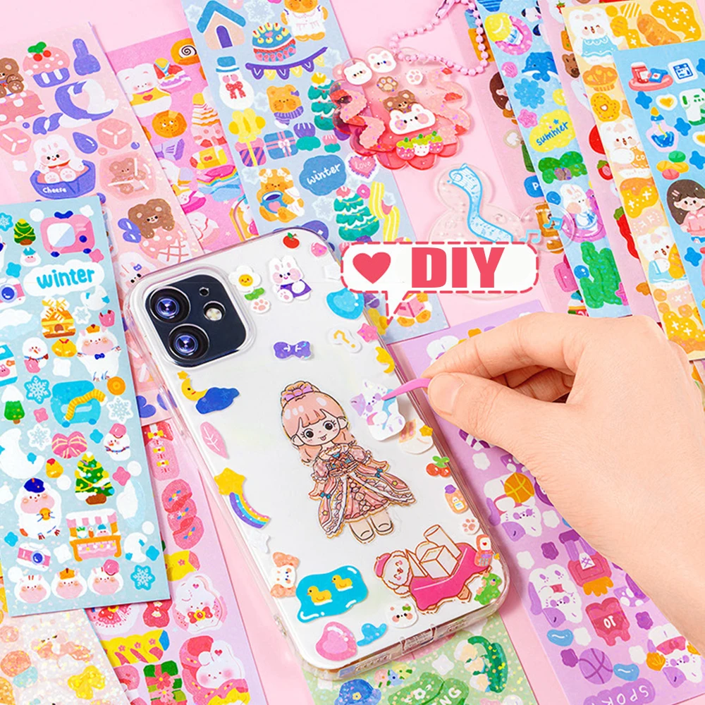 100/200 PCS Cute Stickers Kawaii Cartoon Laser Sticker for Kid Sticker Plate DIY Popular Campus Students Decoration Stationery