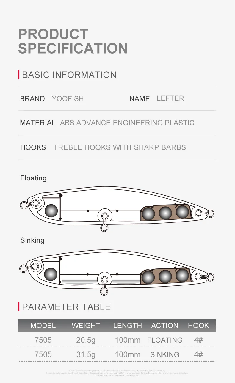 YOOFISH Schwimmender Pencil-Angelköder 100mm 20,5g 31,5g Oberflächenköder mit Zickzack-Aktion für Weite Würfe, Sinkender Meerbarsch-Angelköder – Detail 3