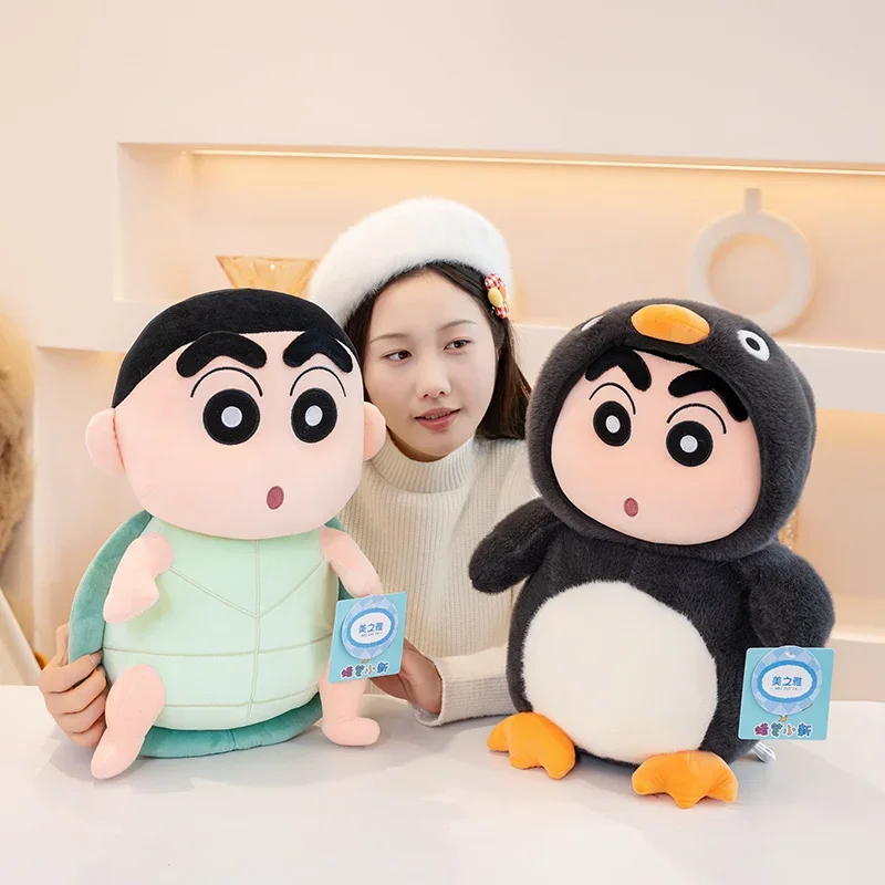 Cartoon Penguin Crayon Shin Chan Plush Toy Shin Chan Turn Into Tortoise Plushies Stuffed Anime Cute Japanese Style Doll Gift Gir