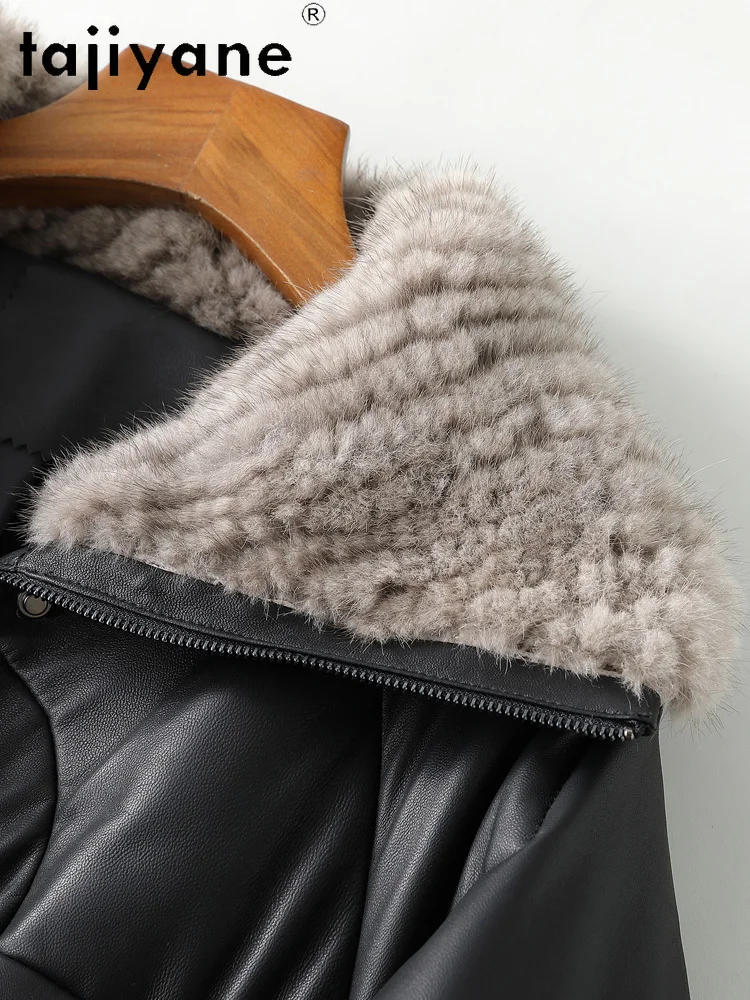 TAJIYANE 100% pelle di pecora primo strato piumino d'oca bianca donna vera pelle piumino lungo collo di pelliccia di visone 2025 inverno