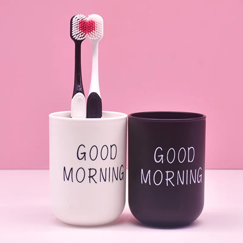 Bathroom Tumblers Portable Couple Toothbrush Washing Mouth Cup Good Morning Plastic Home Hotel Tooth Brush Holder Drinkware Cup