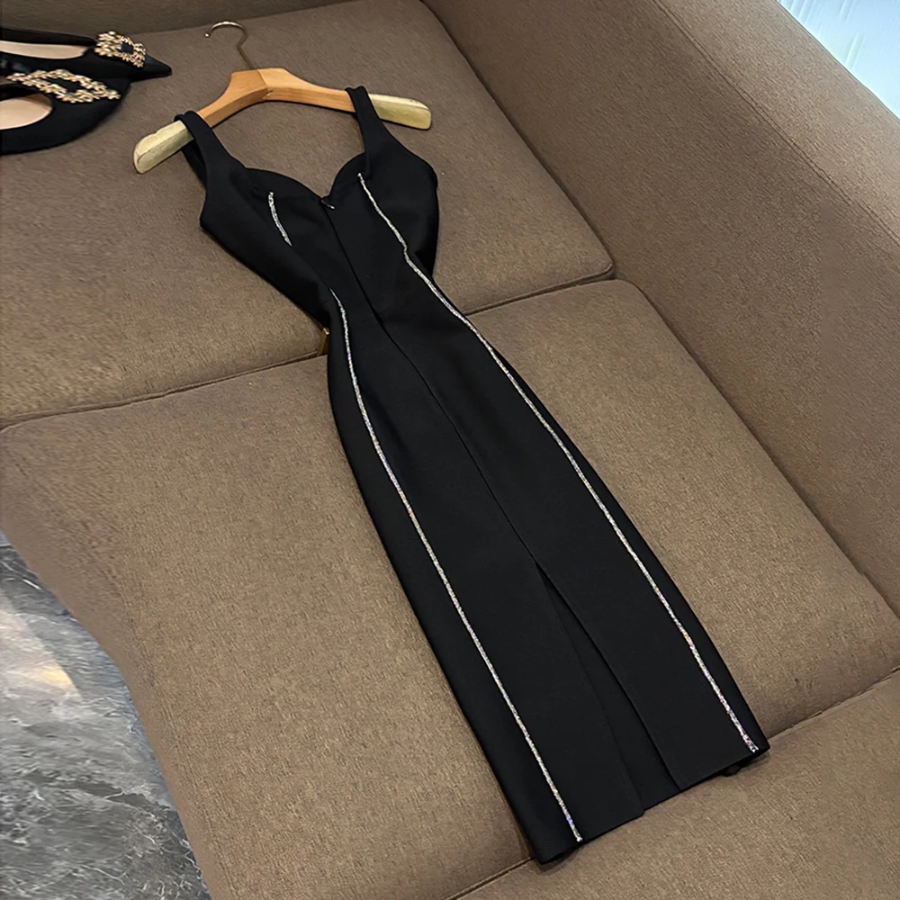 TWOTWINSTYLE Sexy Slimming Dresses For Women Square Collar Sleeveless Backless High Waist Elegant Dress Female Style VDR788924