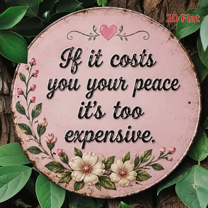 2D Flat, [2D Flat] 2D Flat - [2Dflat] 1pc 7. 87X7. 220.98cm- Inspirational Floral Decor Decorative Signs If It Costs Your Peace