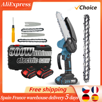Mini Chainsaw 4 inch Portable Chainsaw with Security 2 Chains 21V Rechargeable Battery Operated Electric Cordless for Garden
