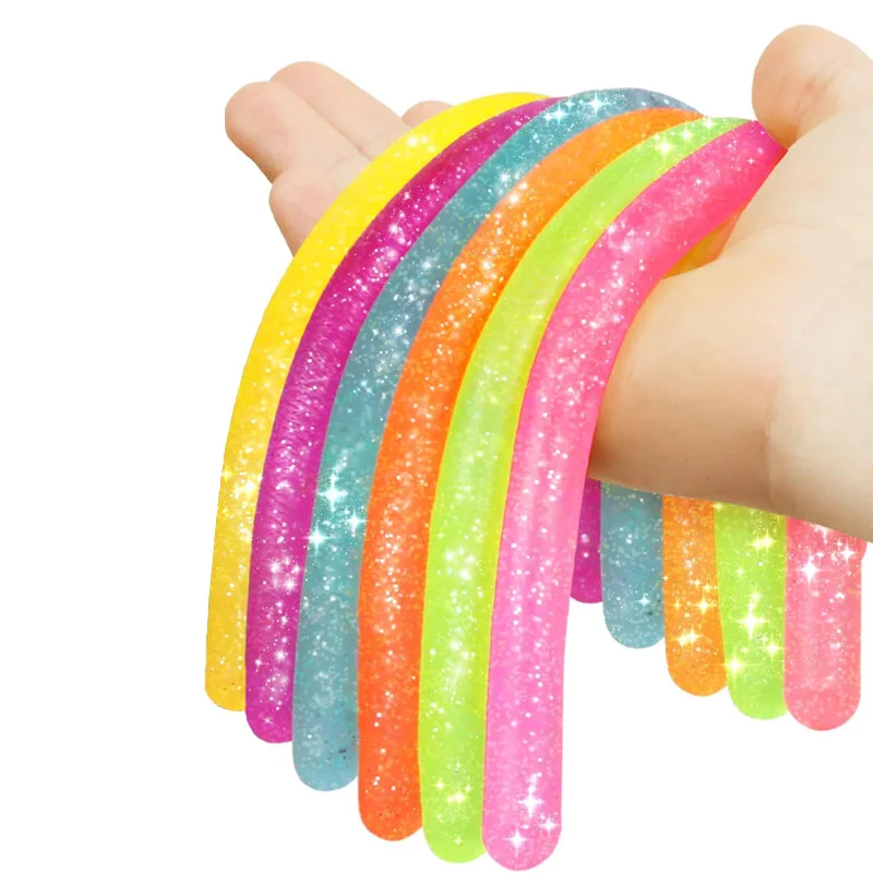 10PCS Jumbo Colorful Fidget Noodles Toys Squeeze Release Anxiety For Kids Glitter Stretchy Strings Classroom Prize Party Favors