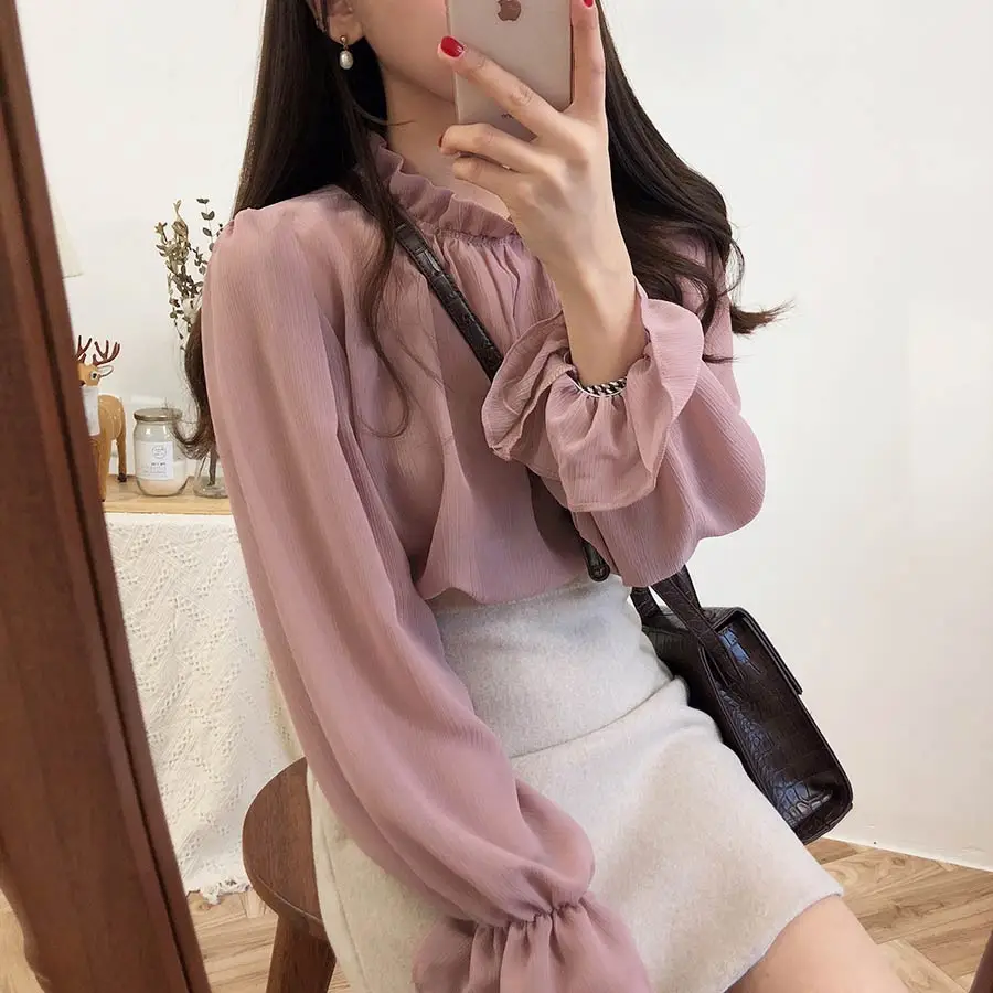Koreański styl New Arrival wiosenna szyfonowa bluzka w stylu koreańskim - elegancka koszula damska z długim rękawem
