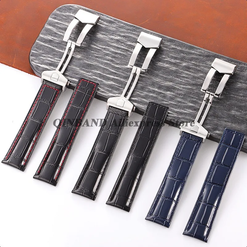 for Tag Heuer Carrera Monaco 20/22/24mm Cowhide Leather Watchband Strap Folding Buckle Men's Bracelet Bamboo Patterned Wristband