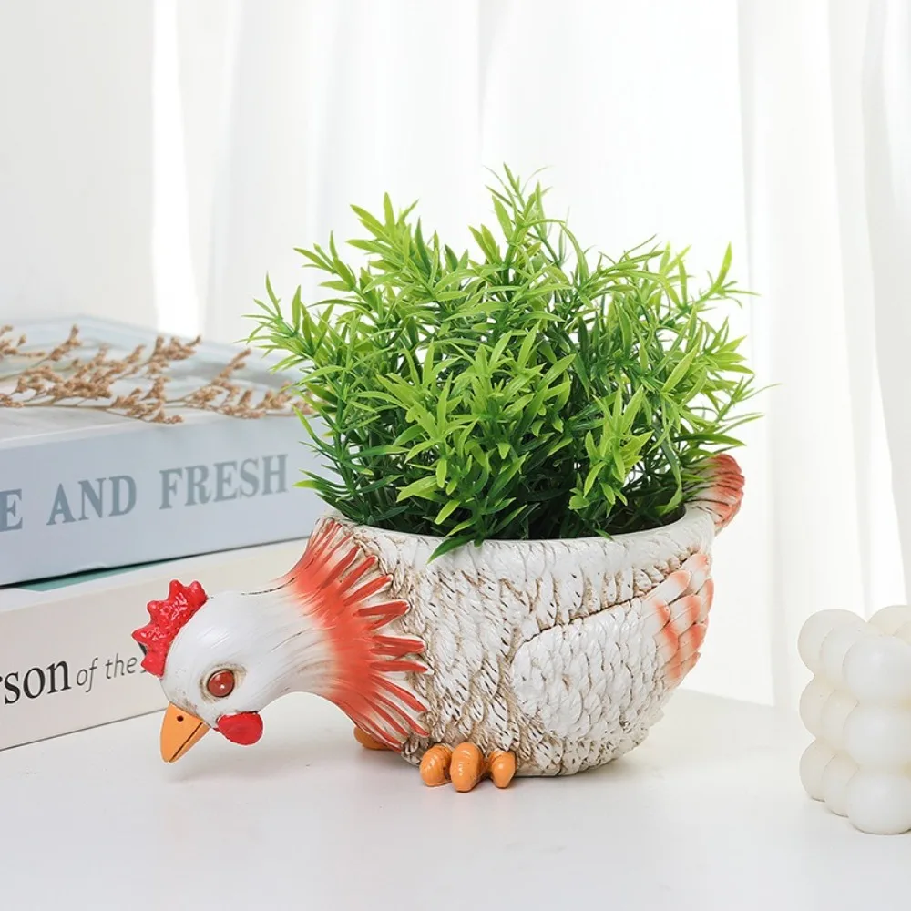 Funny Cartoon Rooster Duck Flower Pot Resin Crafts Handmade Animal Succulent Pots Waterproof Chicken Planter Potting Decoration