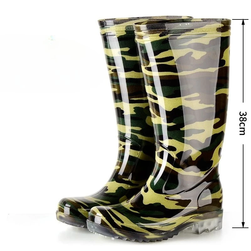 

Камуфляжная силиконовая мужская обувь с круглым носком, длинные модные грязевые резиновые дизайнерские непромокаемые и нескользящие садовые резиновые сапоги для взрослых для мужчин
