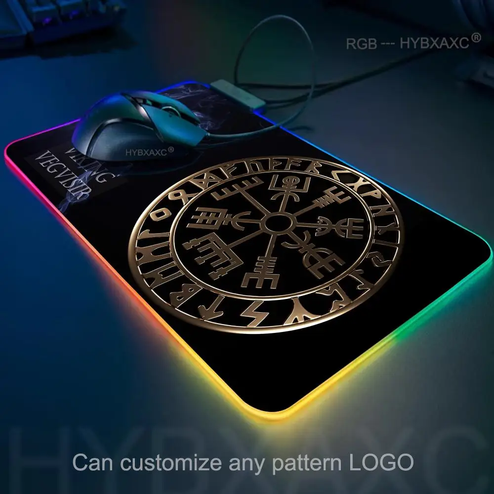 

Gamer Viking Vegvisir Shield Mouse Pad RGB Gaming Mouse Pad Desk Mat HD Gamer Large LED Light XXL MousePads PC Computer Carpet