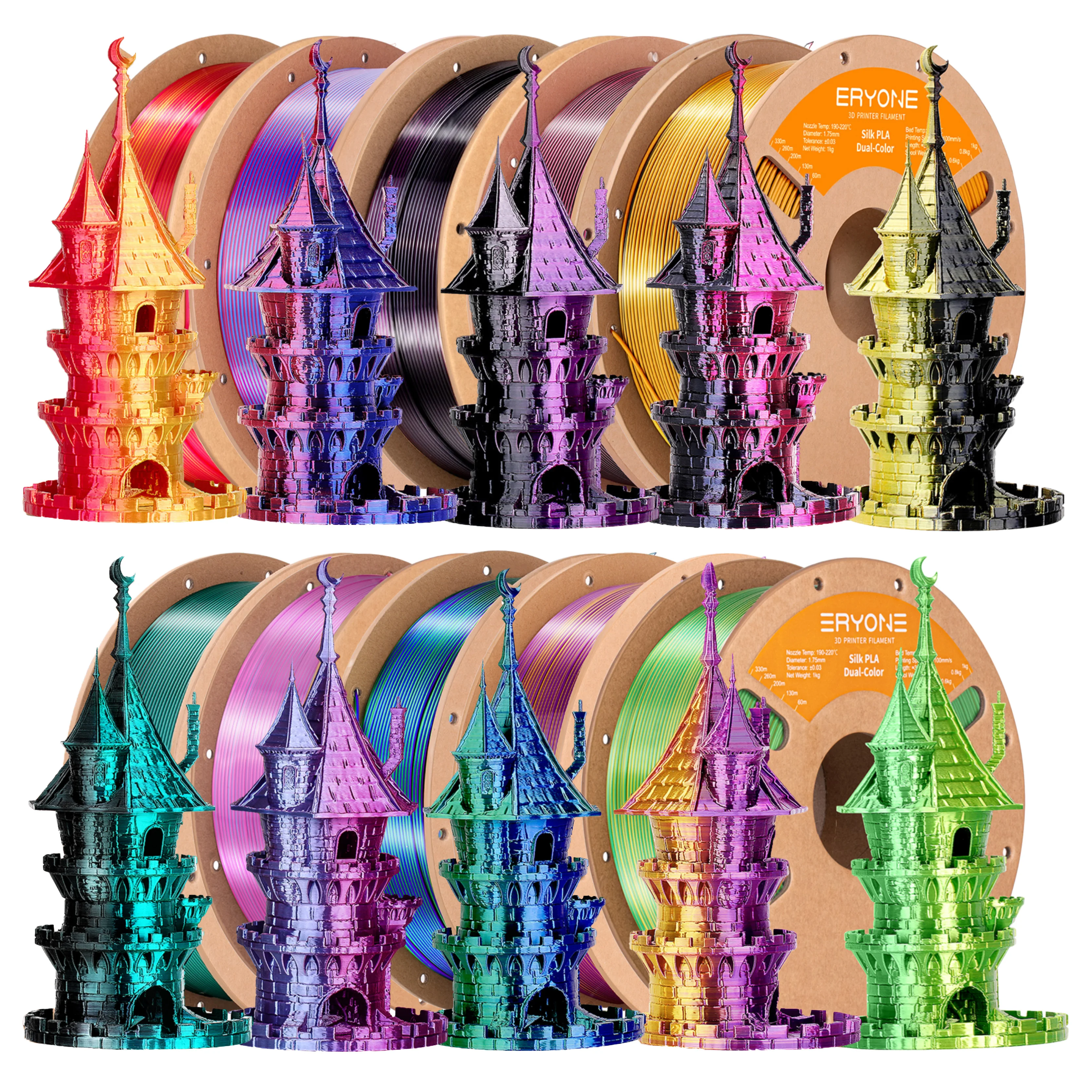 

ERYONE Silk PLA Dual Color 15Roll*1KG 3D Printer Filament 1.75mm, Dual-Color Dispatched from the USA, 1kg Spool