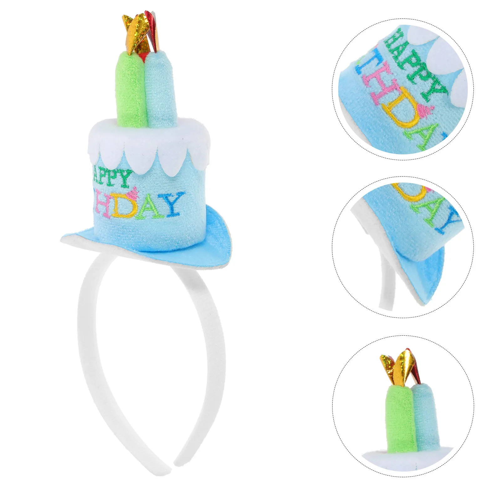 Happy Birthday Cake Candles Headband Blue Fabric Wrapped Band Party Hair Accessory Women Girls Fancy Dress Hat Cute Celebration