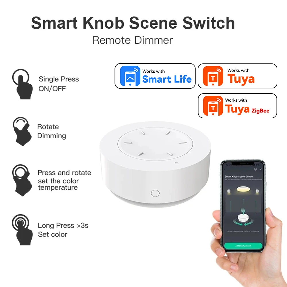

Умный переключатель сценариев Tuya ZigBee управляет светом, шторами и выключателями беспроводно через приложение Tuya Smart.