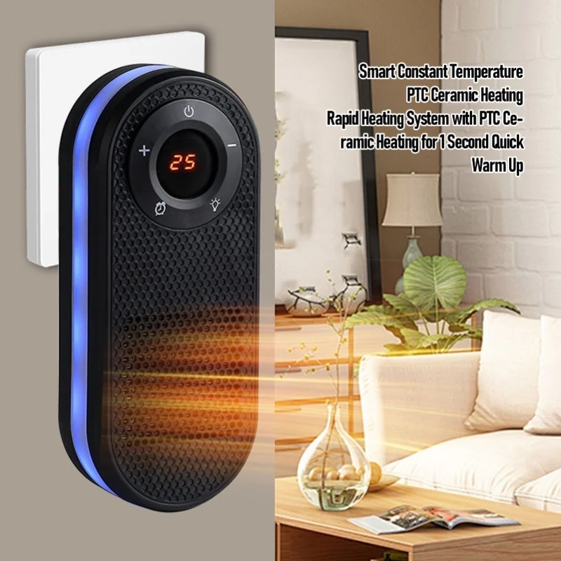 Remote Control Wall Heater Low Noise Electric Timer Night Light Plug In Outlet For Home Office EU 220V