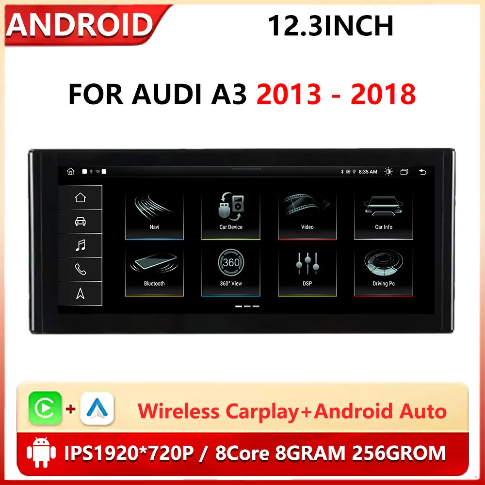 

12.3 inch For Audi A3 2013 - 2018 1920*720P HD Touch Screen GPS Navi 4G WiFiCarPlay Android Car Radio Video Multimedia Player