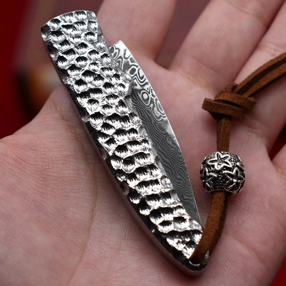 Small Folding Damascus Knife EDC Stainless Steel Pocket Knife For Men Outdoor Keychain Tactical Survival Knife For Self Defense