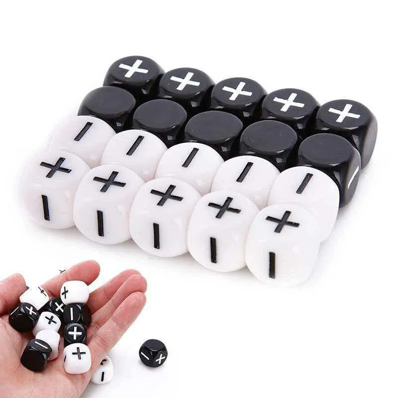 Black White Plus Minus Sign Dice Math Symbol Classroom Supplies Educational Games Toys Kids Learning Fun Gaming Accessories