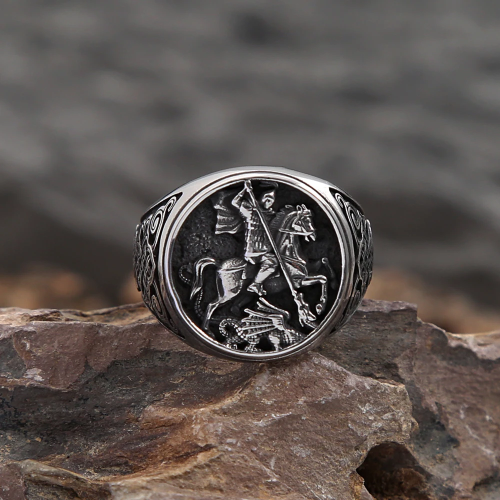 Punk Vintage Knight Riding Ring For Men Boys Gothic 316L Stainless Steel Viking Celtic knot Rings Fashion Jewelry Gift Wholesale