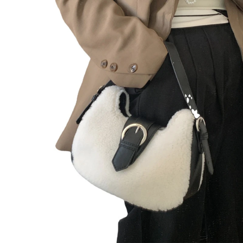 Sacs à main patchwork moelleux pour femmes, sacs à main de bureau élégants pour dames, sac sous les bras vintage Y2k, sacs initiés esthétiques, tout match