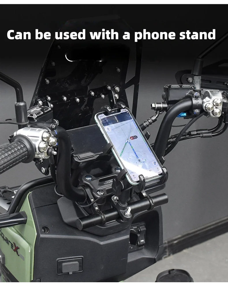 For Sundiro Honda Square X125 motorcycle phone holder, equipped with handlebar extension bar and round hook.