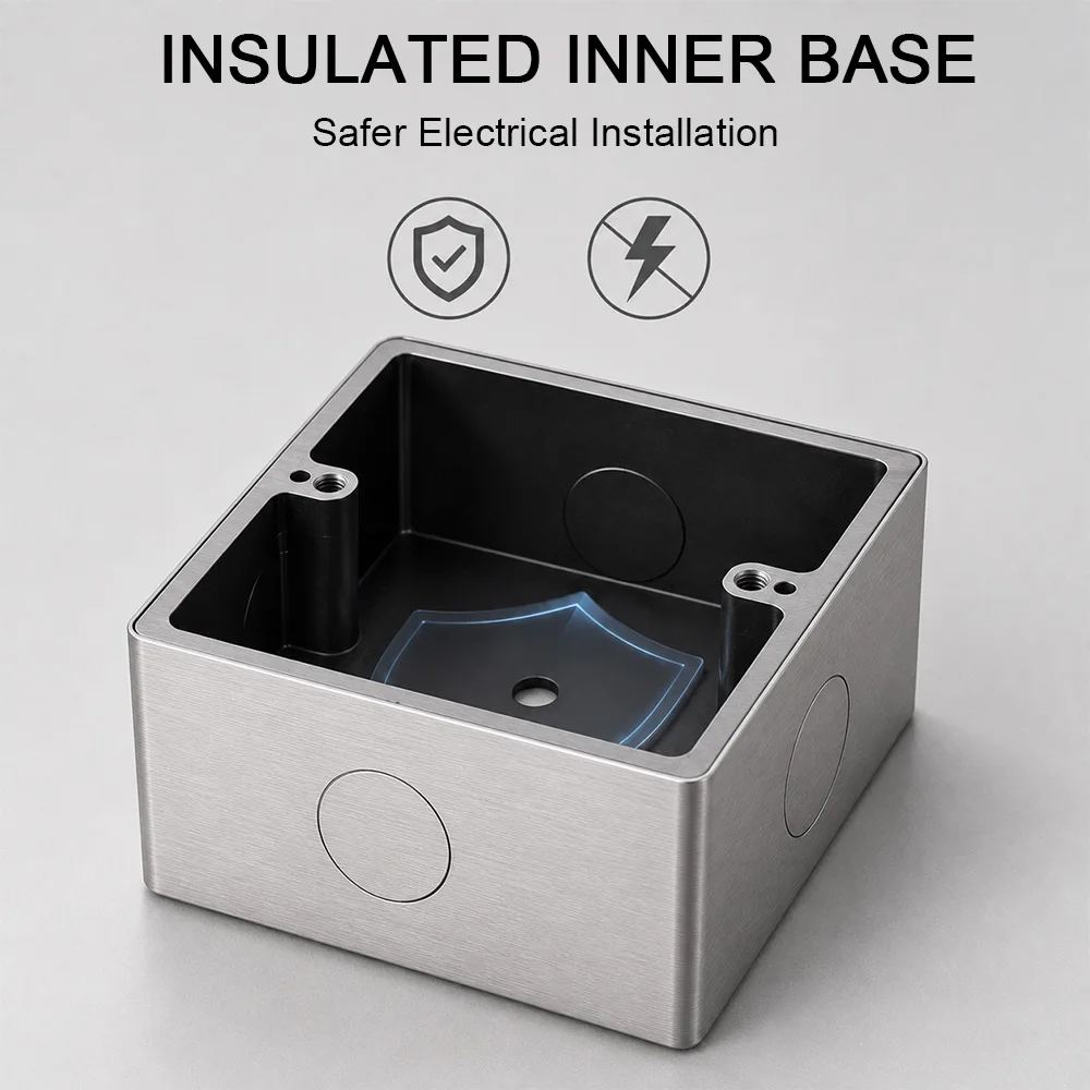 86 Type Stainless Steel Surface Mount Box Metal Wall Switch Socket Junction Back Box Universal Electrical Wiring Box20/25mm Hole