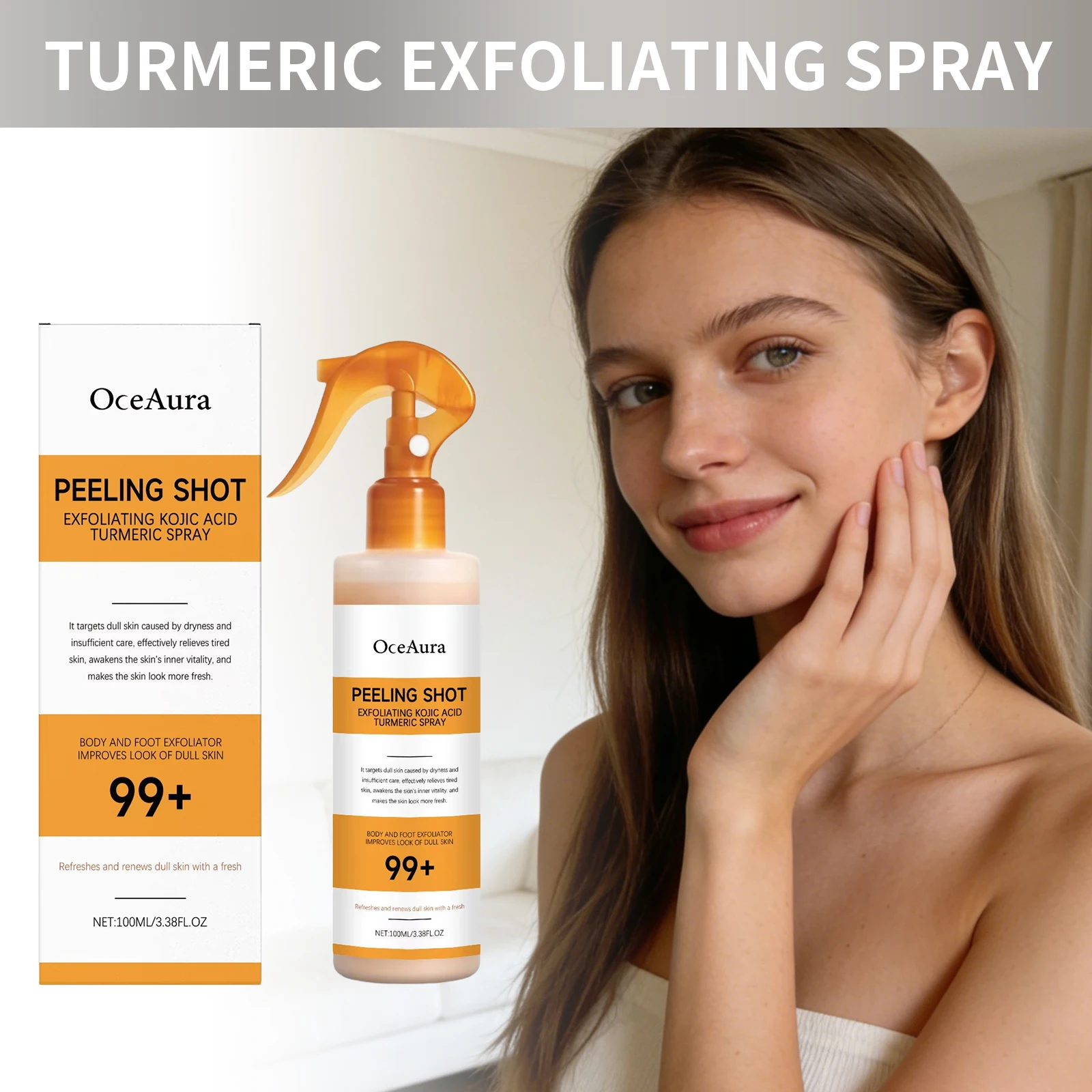 OCEAURA Turmeric Exfoliating Spray Deep Clean Remove Dead Skin Repair Cracks Smooth Brighten Skin Reduce Odor Skin Nourish Spray