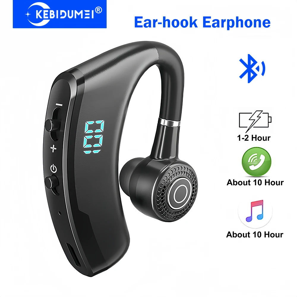 KEBIDUMEI Ear-hook Bluetooth Earphone Business Wireless Headphones Left Right Ear Universal LED Display HiFi Stereo Headset