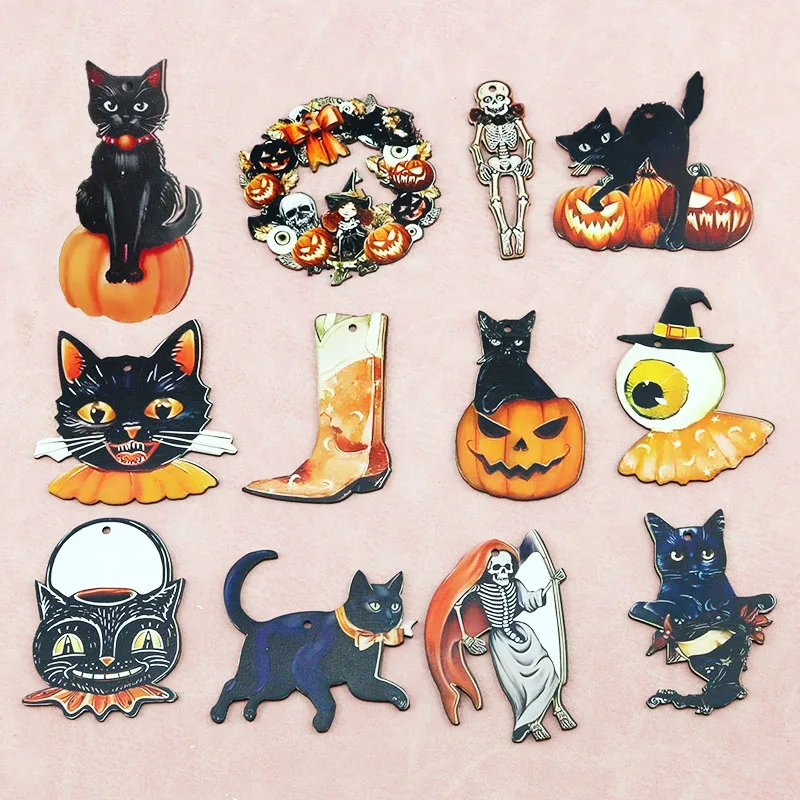 

(12pcs/pack)Multi Size Mixed Packaging Halloween Decorative Hanging Wooden Pumpkin Ornaments for Tree Halloween Supplies DIY