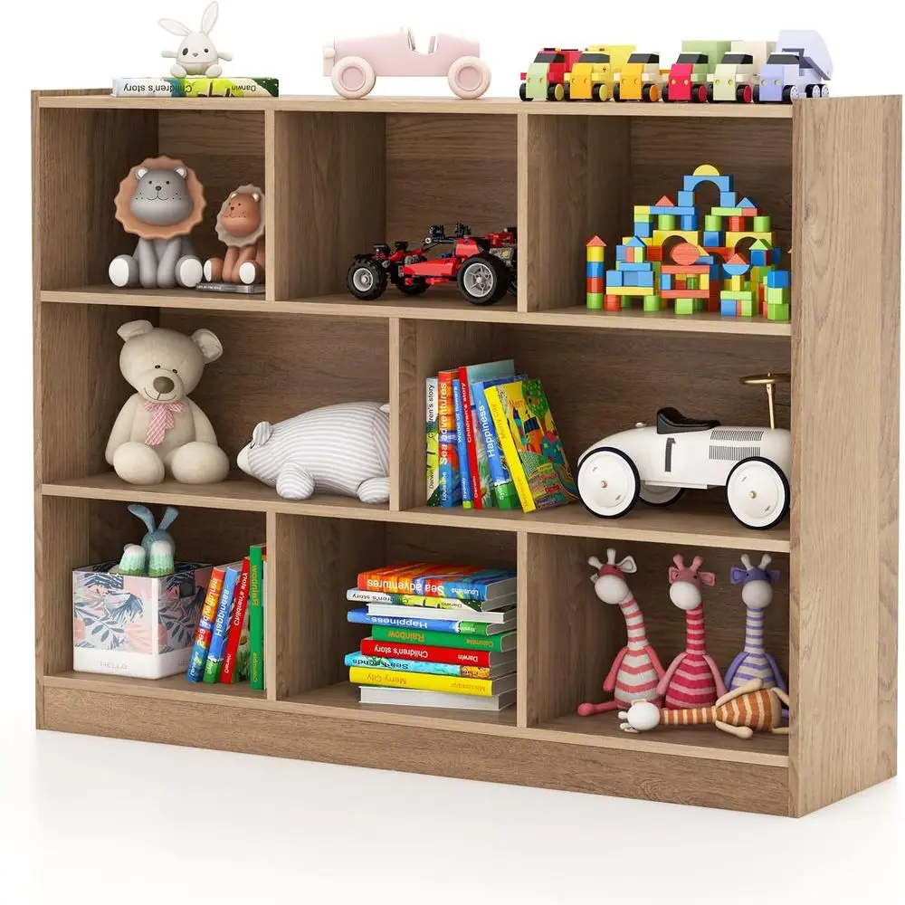 

8-Section Wooden Bookshelf Storage Organizer for Kids, Classroom, Home Playroom, and Preschool (Natural)
