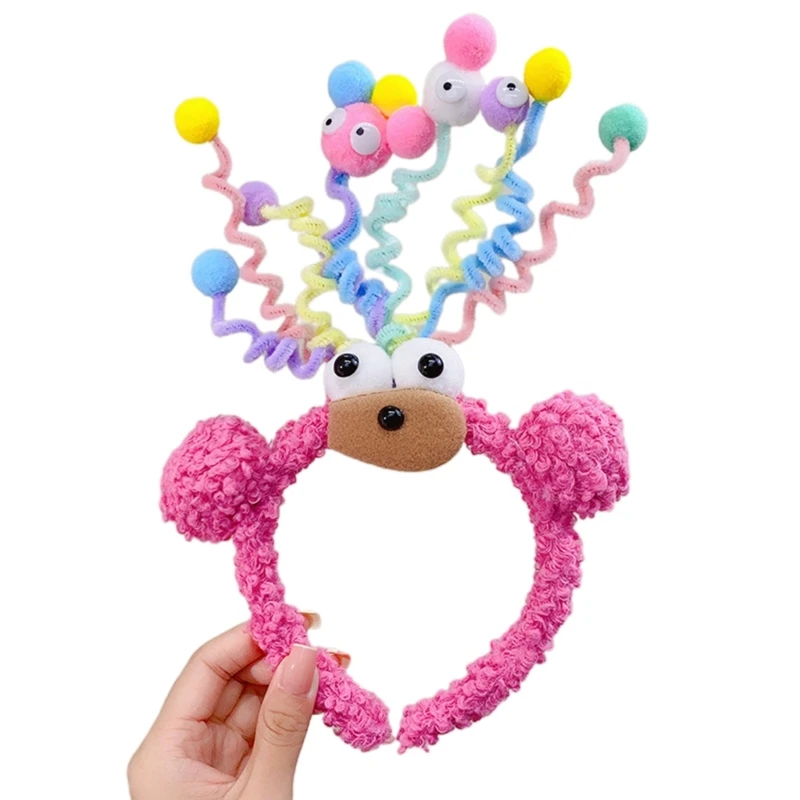 Halloween Party Tiara Children Adult Photoshoots Hairband with Devil Eye Mouth Decor Color Matching Bouncing Hair Hoop M6CD